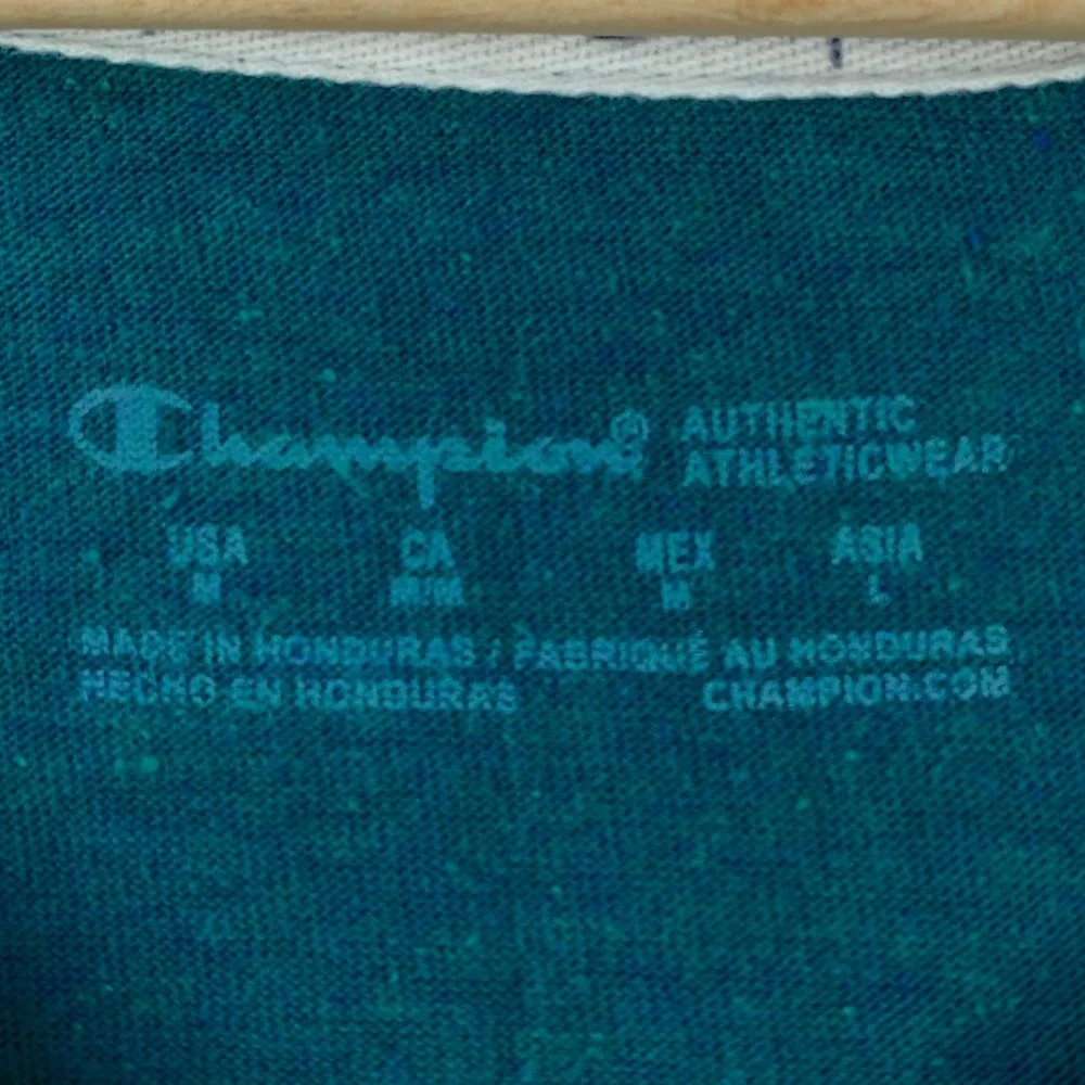 Champion T-Shirt Men Medium Teal Blue Basic V-Neck Short Sleeve Tee Logo - Picture 3 of 8